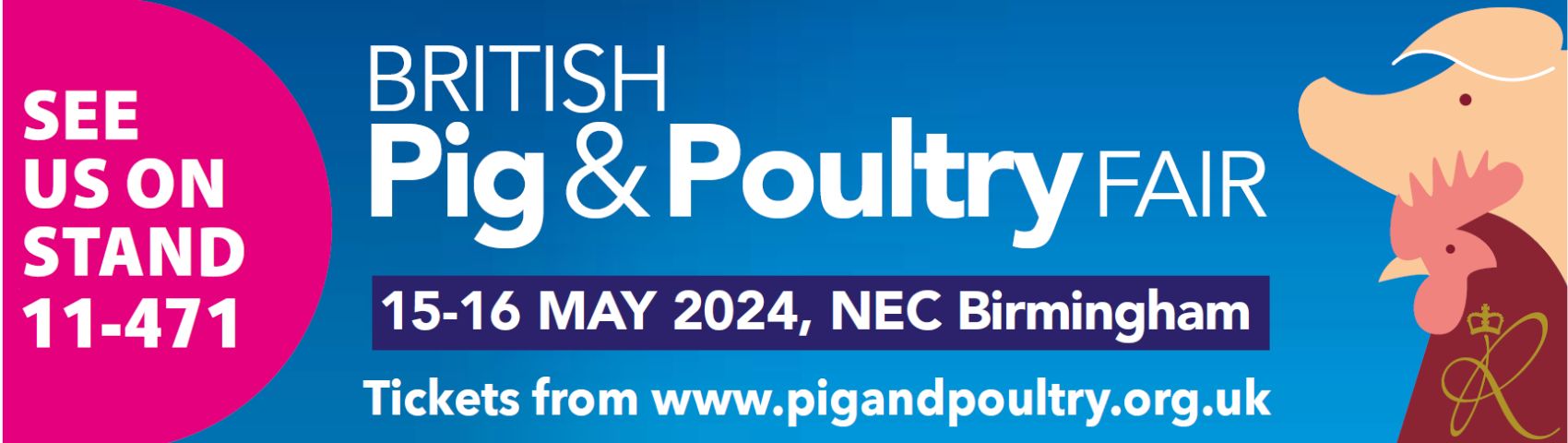 Pig and Poultry fair logo with call to action to see AHDB on stand 11-471